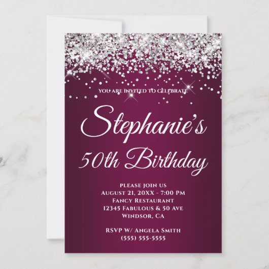Sparkly Silver Glitter Wine Gradient Kaart (Voorkant)