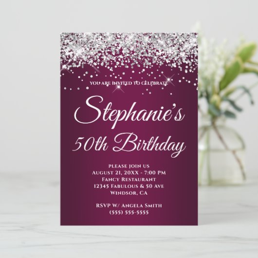 Sparkly Silver Glitter Wine Gradient Kaart (Staand voorkant)