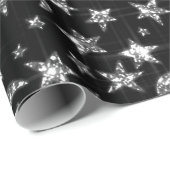Sparkly Silver Grey Stars Moon Sky Black Cadeaupapier (Rol Hoek)