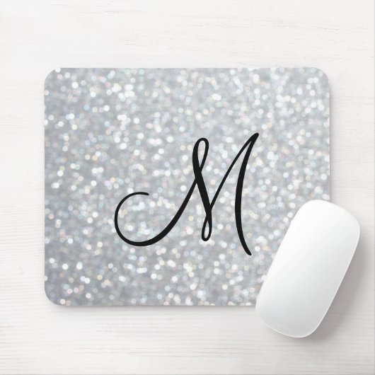 Sparkly Silver Monogram Muismat (Met muis)