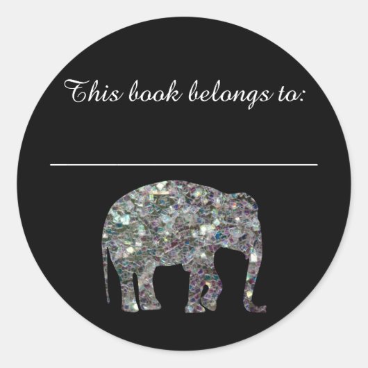 Sparkly Silver Mosaic Elephant Bookplate Sticker (Voorkant)