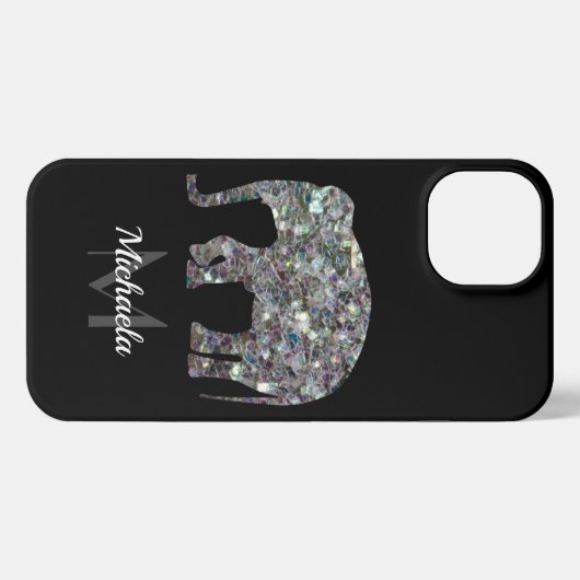 Sparkly Silver Mosaic Glitter Elephant Monogram iPhone Hoesje (Achterkant horizontaal)