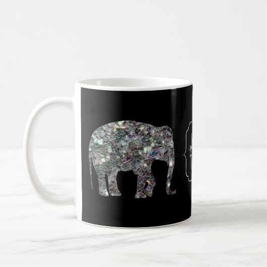 Sparkly Silver Mosaic Glitter Elephant Monogram Koffiemok (Links)