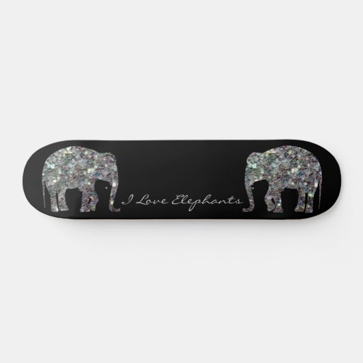 Sparkly Silver Mosaic Glitter Elephant Personalise Skateboard (Horizontaal)