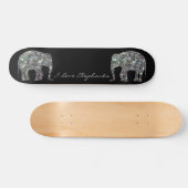 Sparkly Silver Mosaic Glitter Elephant Personalise Skateboard (Horizontaal)
