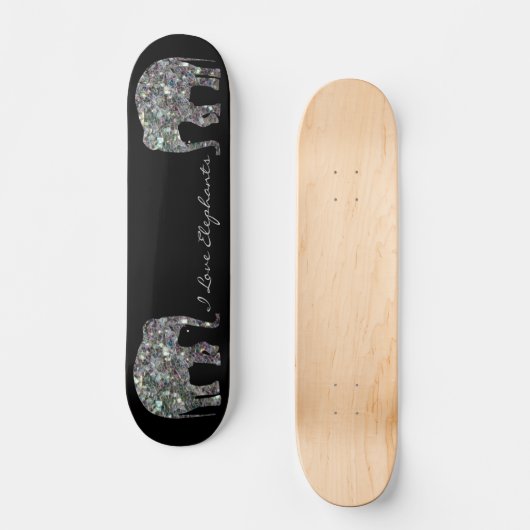 Sparkly Silver Mosaic Glitter Elephant Personalise Skateboard (Voorkant)