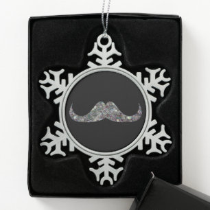 Sparkly Silver Mosaic Glitter Mustache Aanpassen Tin Sneeuwvlok Ornament