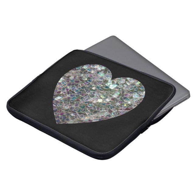 Sparkly Silver Mosaic Heart Laptop Sleeve (Voorkant top)