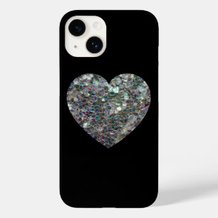 Sparkly Silver Mosaic Heart op Black Case-Mate iPhone 14 Hoesje
