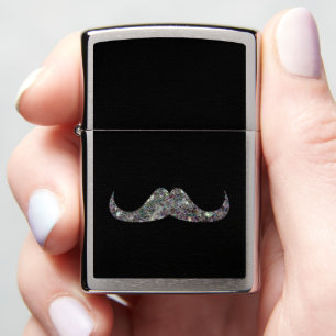 Sparkly Silver Mosaic Mustache op Black