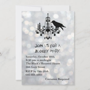 Sparkly Silver & Raven Black Halloween Invitation Kaart