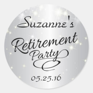 Sparkly Silver Retirement Stickers, Party Favors Ronde Sticker