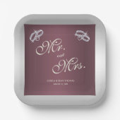 Sparkly Silver Rings & Burgandy Wedding Papieren Bordje (Voorkant)