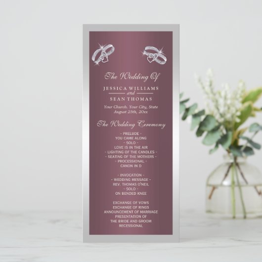 Sparkly Silver Rings & Burgandy Wedding Programme (Debout devant)