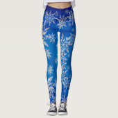 Sparkly Silver Snowflakes op blauw Leggings (Voorkant)