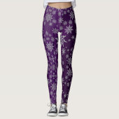 Sparkly Silver Snowflakes op Paars Leggings (Voorkant)