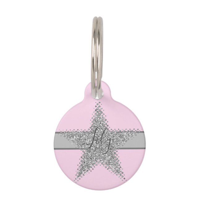 Sparkly Silver Star Huisdierpenning (Voorkant)
