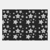 Sparkly Silver Stars kerstpatroon op zwart Inpakpapier Vel (Voorkant 2)