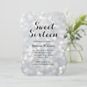 Sparkly Silver Sweet 16 Birthday Invitation Kaart (Staand voorkant)