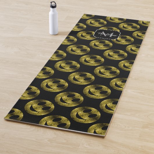 Sparkly Smileys Yellow Gold sparkles Monogram Yogamat (In situ)
