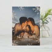 Sparkly Snowflake Green Play Winter Fotobruiloft Save The Date (Staand voorkant)