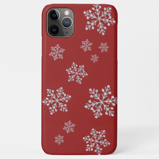 Sparkly Snowflakes op Cranberry Red iPhone Case (Achterkant)