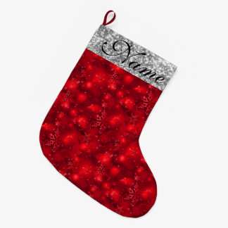 Sparkly Snowflakes, Red & Silver Glitter - Grote Kerstsok