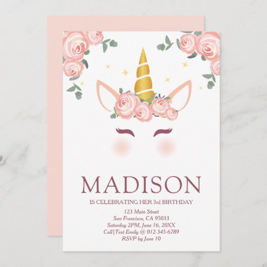 Sparkly Stars and Flowers Eenhoorn Verjaardag Kaart (Voorkant / Achterkant)