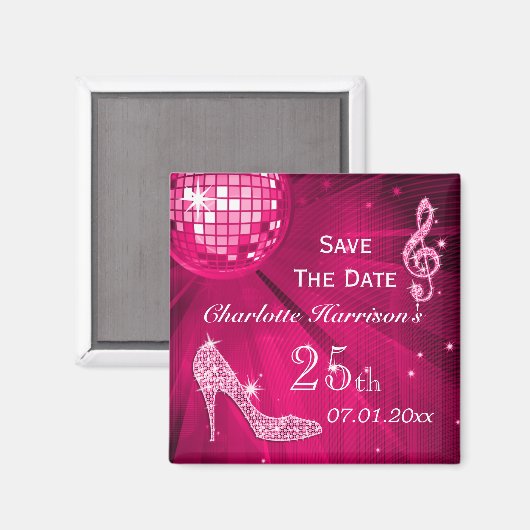 Sparkly Stiletto Heel 25th Verjaardag Save The Dat Magneet (Voorkant / Achterkant)