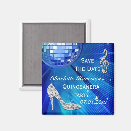 Sparkly Stiletto Heel Quinceañera Save The Date Magneet (Voorkant / Achterkant)