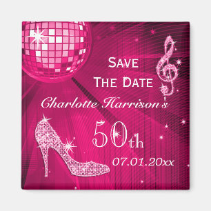 Sparkly Stiletto Hiel 50th Birthday Save the Date Magneet
