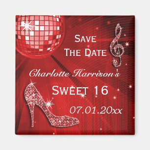 Sparkly Stiletto Hiel Sweet 16 Save the Date Magneet