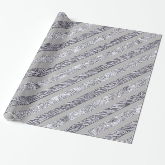 Sparkly Stripes - Zilver & Zilver (a) Cadeaupapier (Uitgerold)