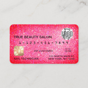 Sparkly Super Neon Pink Glitter Credit Kaart Logo Visitekaartje