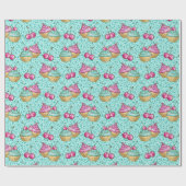 Sparkly turquoise roze en blauwe cupcakes verjaard cadeaupapier (Vlak)
