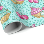 Sparkly turquoise roze en blauwe cupcakes verjaard cadeaupapier (Rol Hoek)