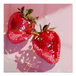 Sparkly Twin Disco Strawberries Pink Aesthetic  Perfect Poster