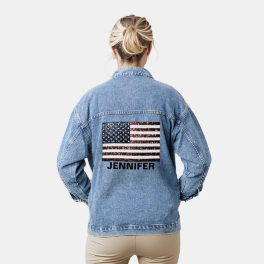 Sparkly USA vlag faux sparkle  Jouw naam Denim Jacket (Model)