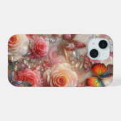 Sparkly Vlinders en rozen iPhone 15 Hoesje (Achterkant horizontaal)