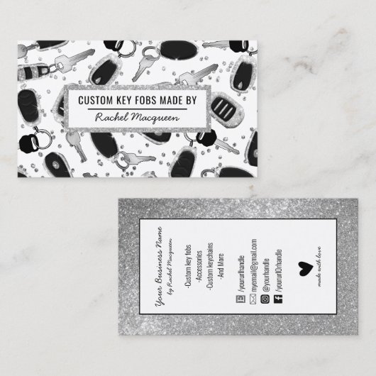 Sparkly White Silver Glitter Key Fob Crafter Busin Visitekaartje (Voorkant / Achterkant)
