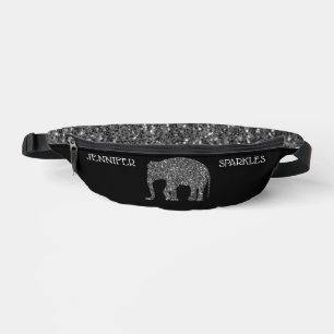 Sparkly zilver Olifant Custom naam zwart Heuptasje