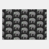 Sparkly zilveren mozaïek Olifantpatroon op zwart Inpakpapier Vel (Voorkant 2)