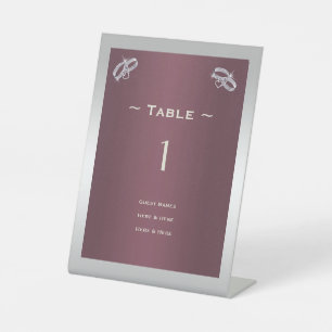 Sparkly Zilveren Ringen & Burgandy Tafelnummer Reclamebord Met Voetstuk