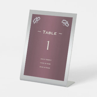 Sparkly Zilveren Ringen & Burgandy Tafelnummer Reclamebord Met Voetstuk