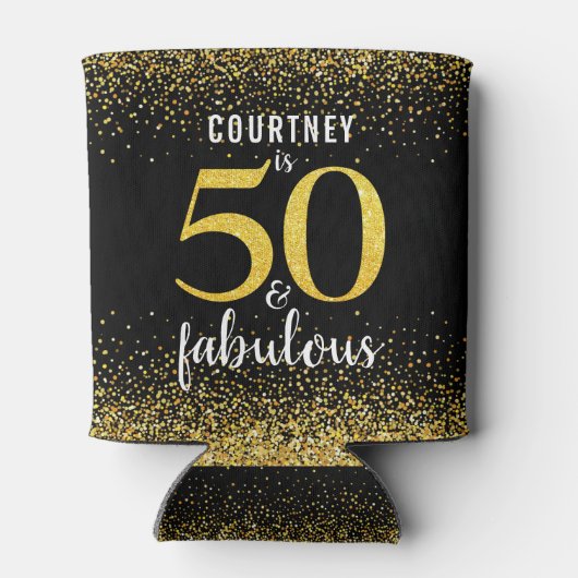 Sparkly zwart goud glitter script 50 en fantastisc blikjeskoeler (Achterkant)