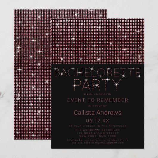 Sparkly Zwart Roze Glitter Sequins Bachelorette Kaart (Voorkant / Achterkant)