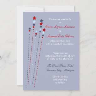 Sparks Fly Fourth of Juli Wedding Invitation Kaart