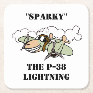 "Sparky" de Cartoon P-38 Lightning Vierkante Kartonnen Onderzetter