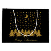 Sparly Gold kerstboom, maan, sterren op zwart Groot Cadeauzakje (Achterkant)
