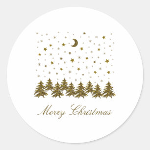 Sparly Gold kerstboom, maan, sterren Ronde Sticker